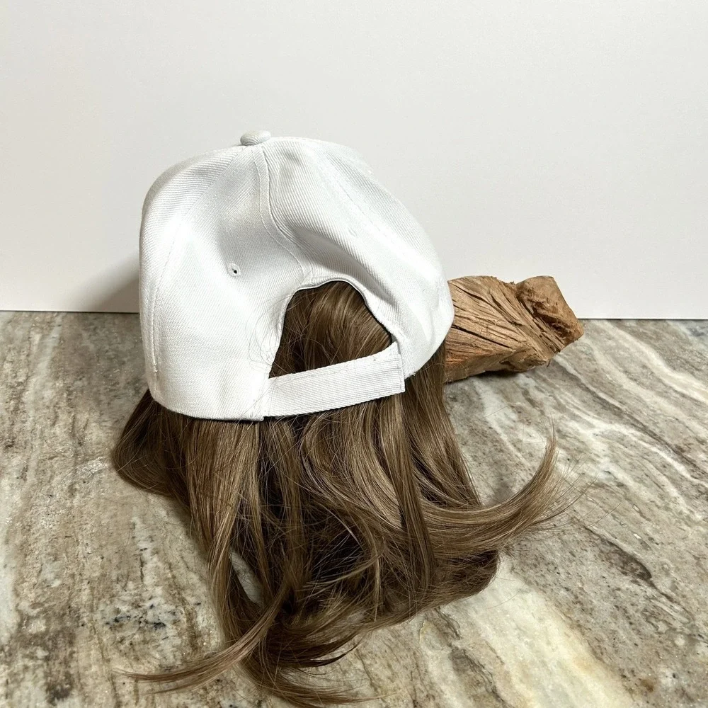 White Baseball Cap with Brown Bob Hair Wig 12in Synthetic Hairpiece Women